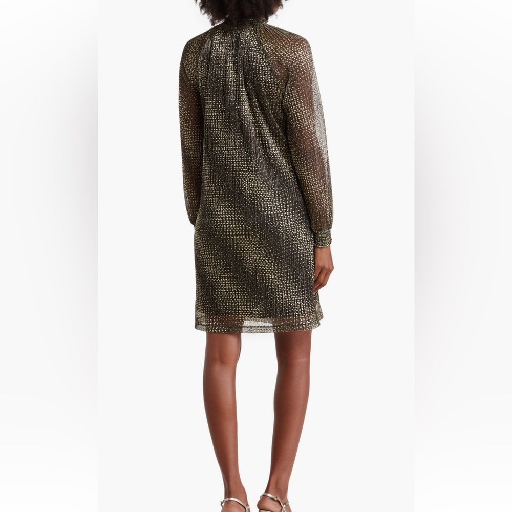 NWT Nina Leonard long sleeve smock neck float foiled dress - Picture 2 of 4